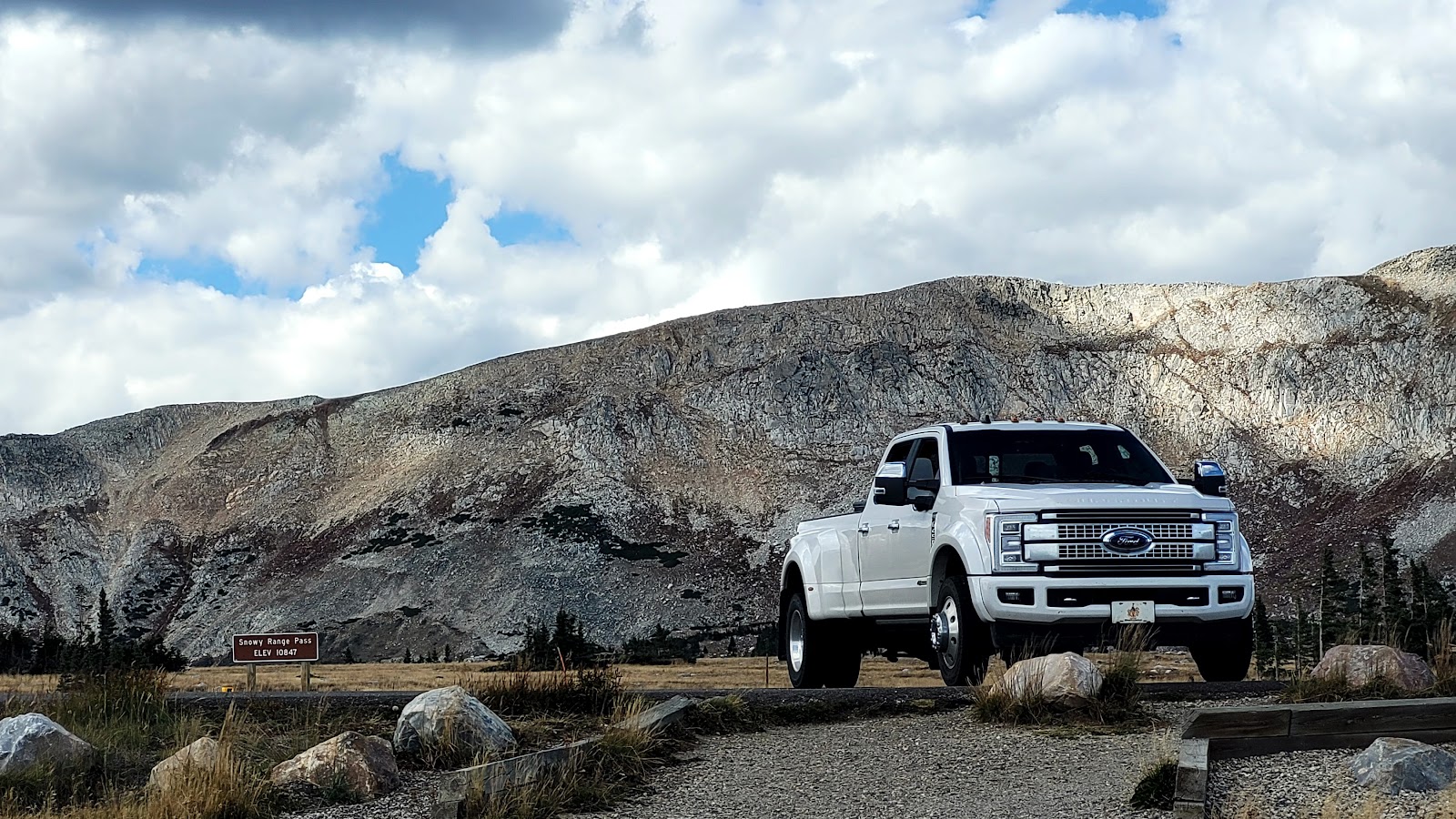 Our 2019 Ford F-450 Platinum at Snowy Range Pass, Wyoming