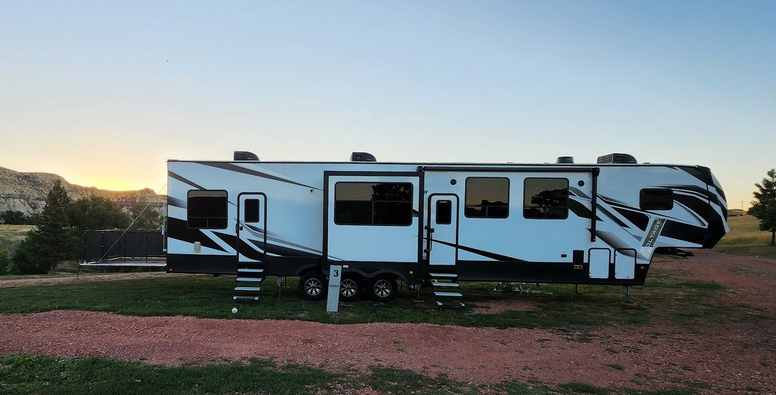 Our 2021 Dutchmen Voltage Triton 4271 fifth-wheel toy hauler
